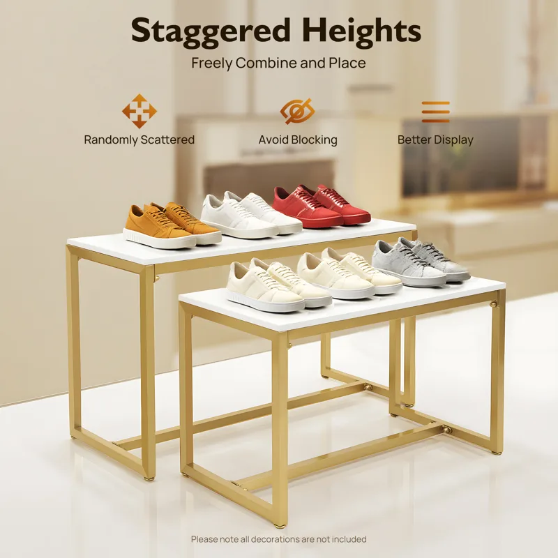 Display Risers Set - Metall-Schuh- und Handtaschen-Präsentationsständer, 2-teiliges Satztisch-Set, Ausstellungs-Erhöhung