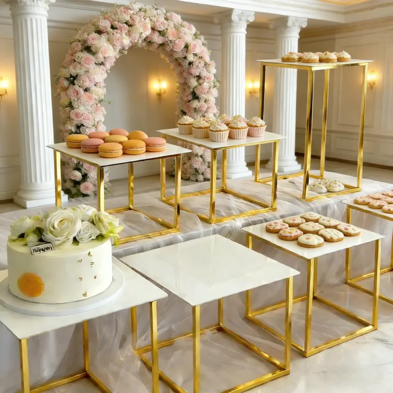 Display Risers Set - 12-20-teiliges Luxus-Dessert-Tisch-Display-Set mit Goldrahmen und Weißer