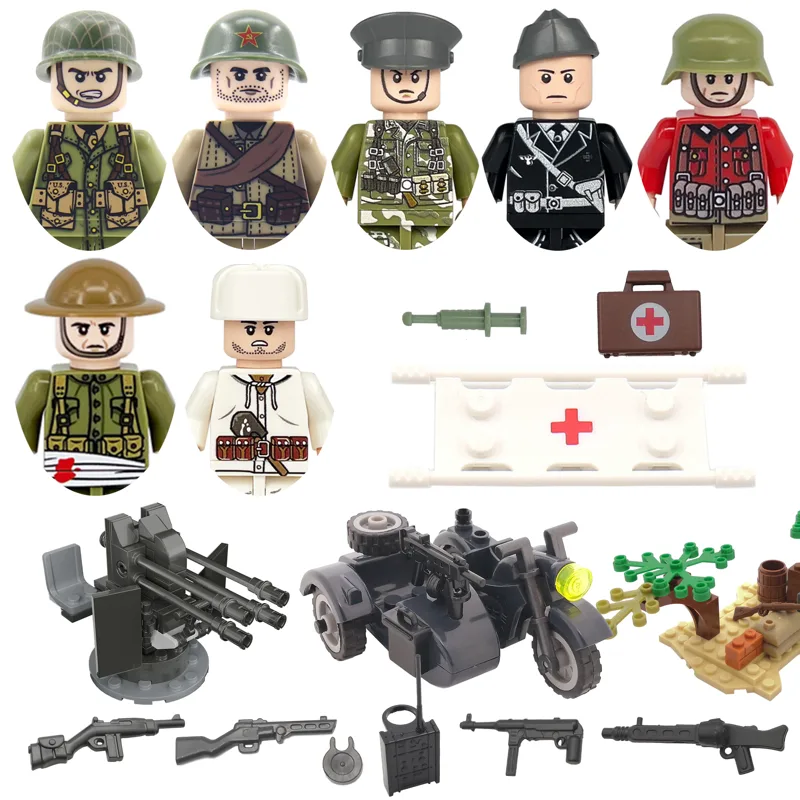 Lego Minifigure Holder - DIY WW2 Infanterie Sanitätstruppen Soldat Motorrad