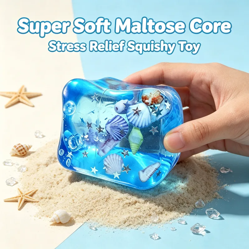 Fidget Cube Original - Ozeanmuschel-Squishy-Stressbälle, transparente Stern-Maltose-Würfel, superweiche Quetsch-Fidget-Spielzeuge zur