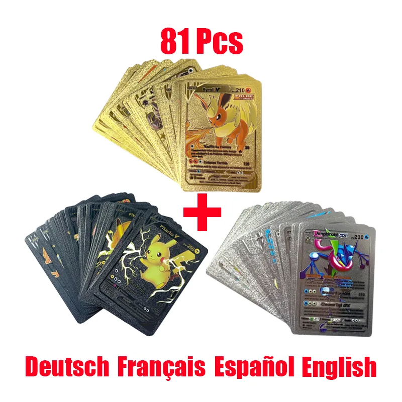 Pokemon Binder Card - 81-15Pcs Pokemon Karten Gold Silber Vmax